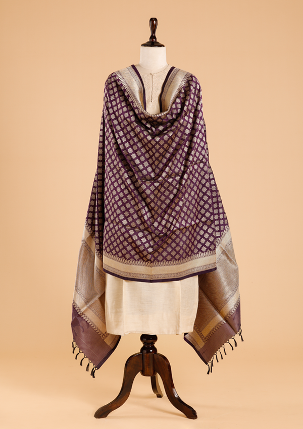 Wine Butti Dupatta in Silk
