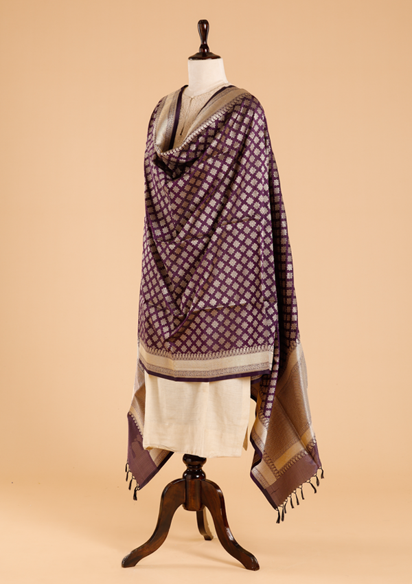 Wine Butti Dupatta in Silk
