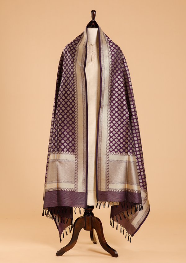 Wine Butti Dupatta in Silk