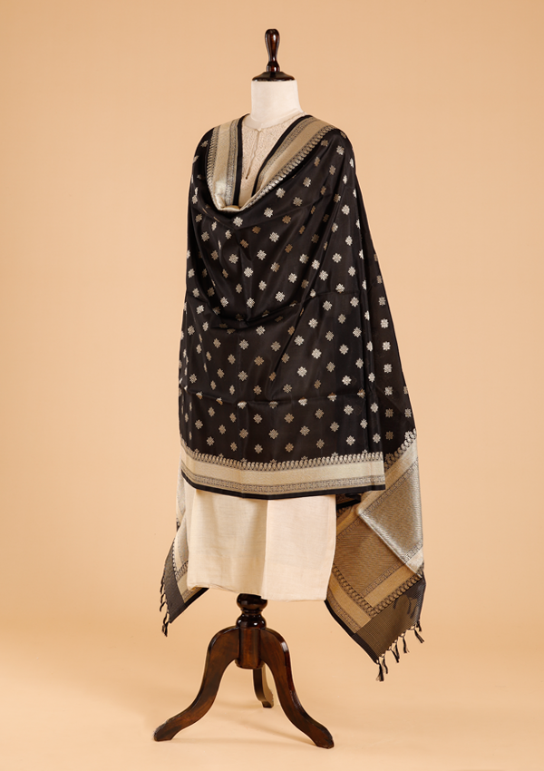 Black Butti Dupatta in Silk