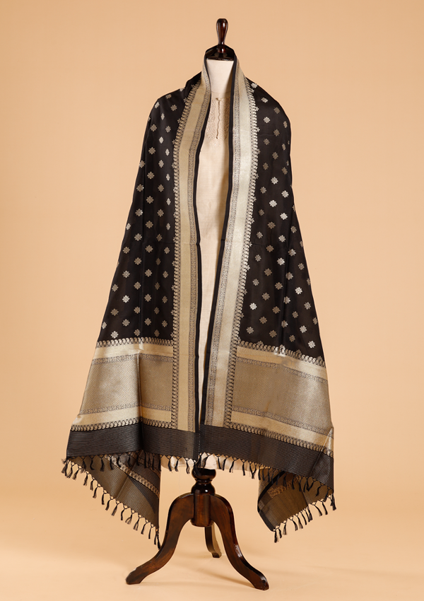 Black Butti Dupatta in Silk