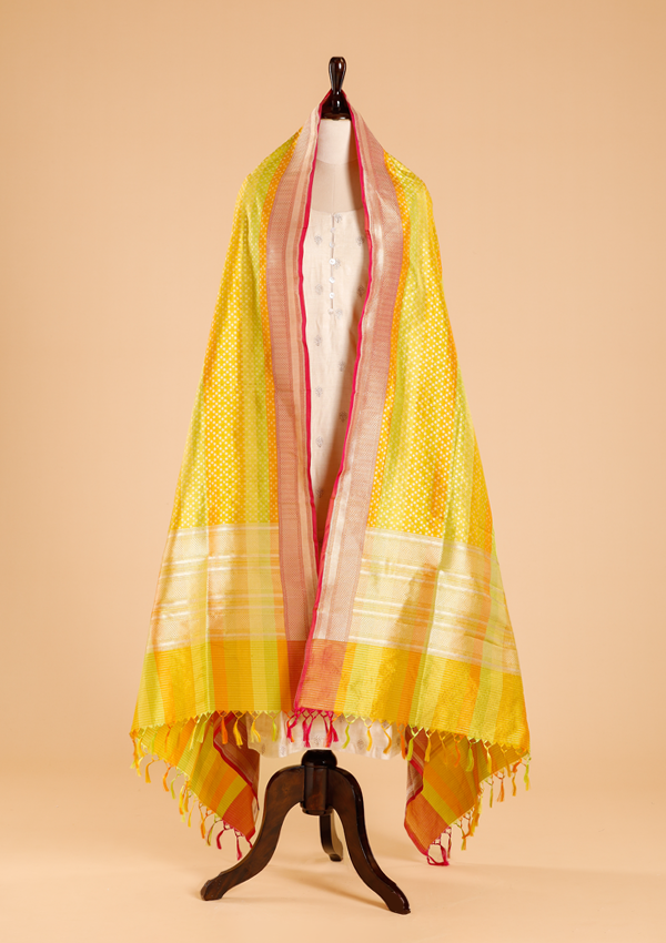 Lime Green Rangkat Dupatta in Silk