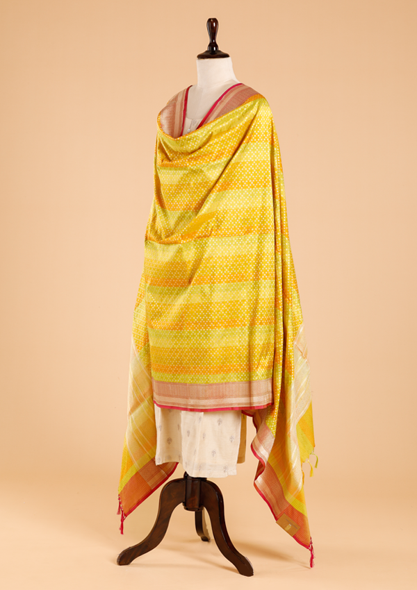 Lime Green Rangkat Dupatta in Silk