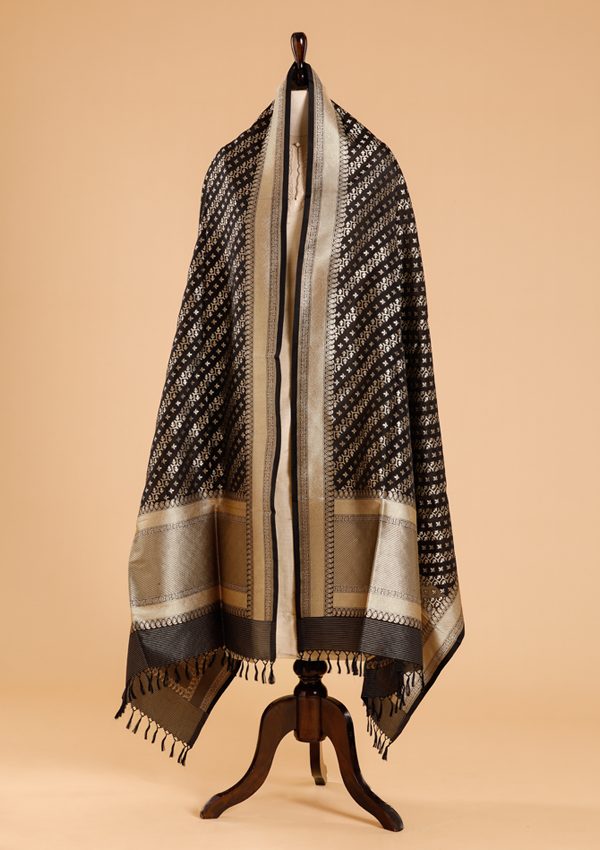 Black Lehariya Dupatta in Silk