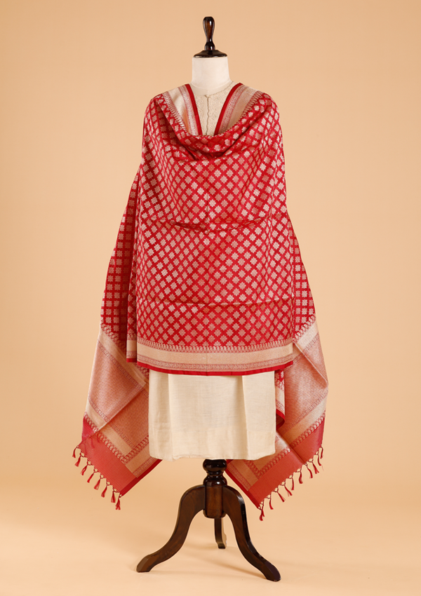 Maroon Butti Dupatta in Silk