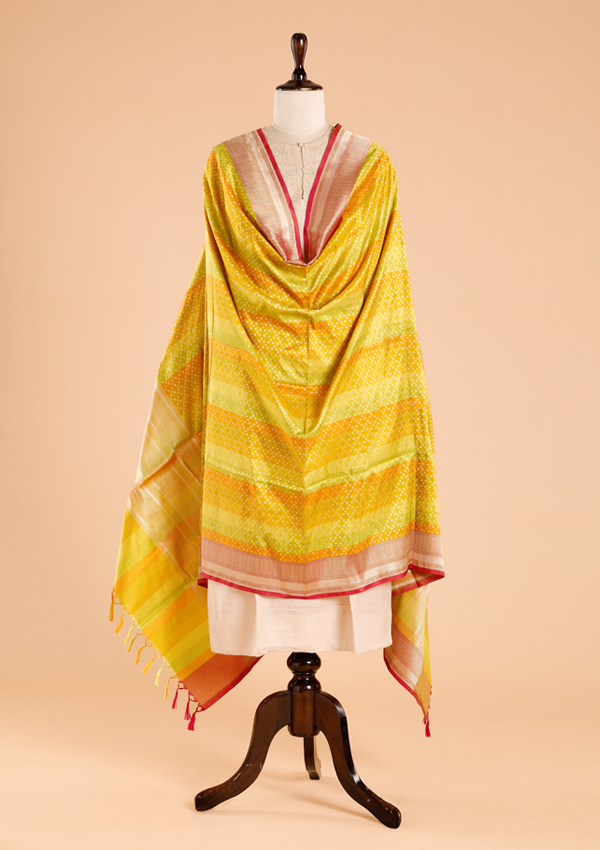 Lime Green Rangkat Dupatta in Silk