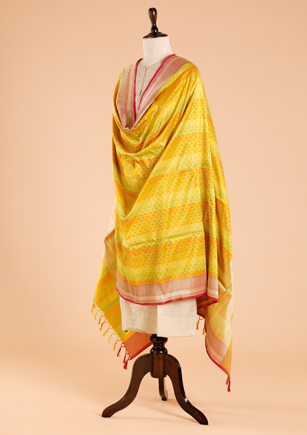 Lime Green Rangkat Dupatta in Silk