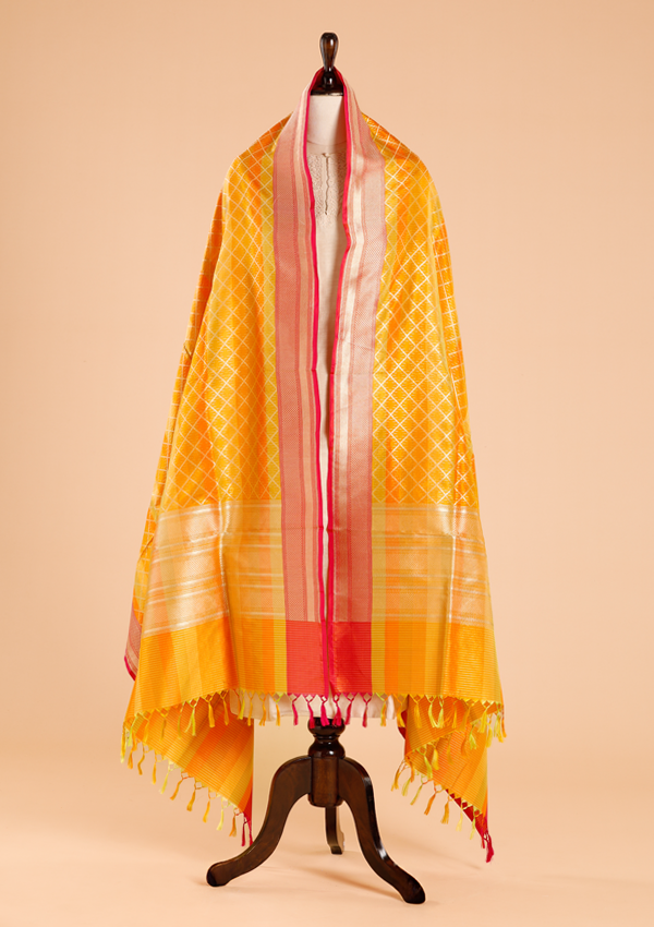 Yellow Rangkat Dupatta in Silk