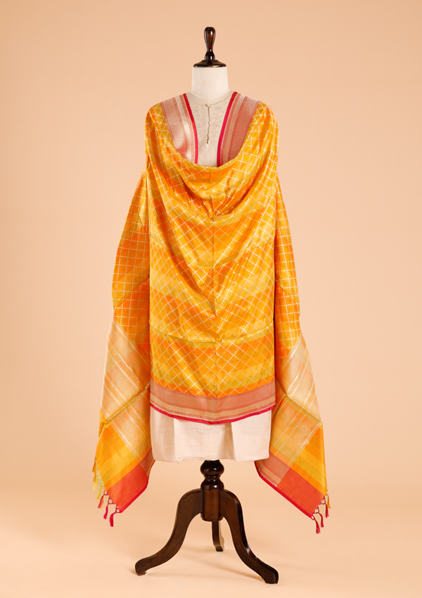 Yellow Rangkat Dupatta in Silk