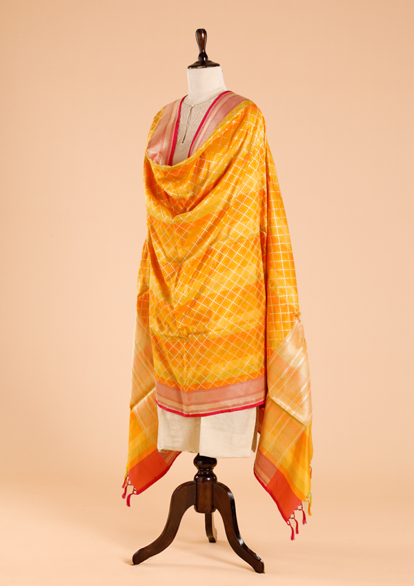 Yellow Rangkat Dupatta in Silk