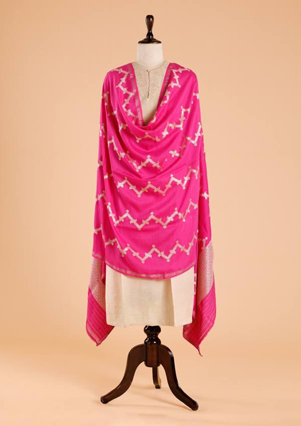 Rani Pink Lehariya Dupatta Georgette Tussar