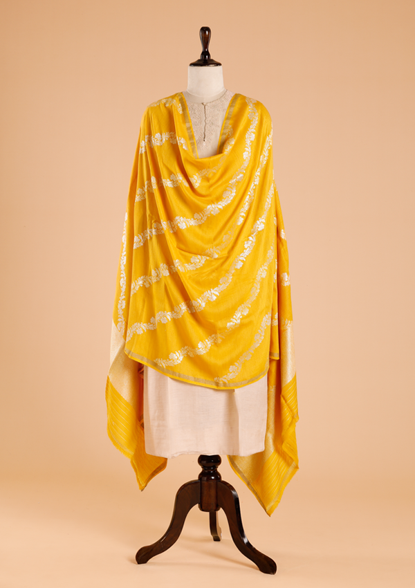 Yellow Lehariya Dupatta in Georgette Tussar