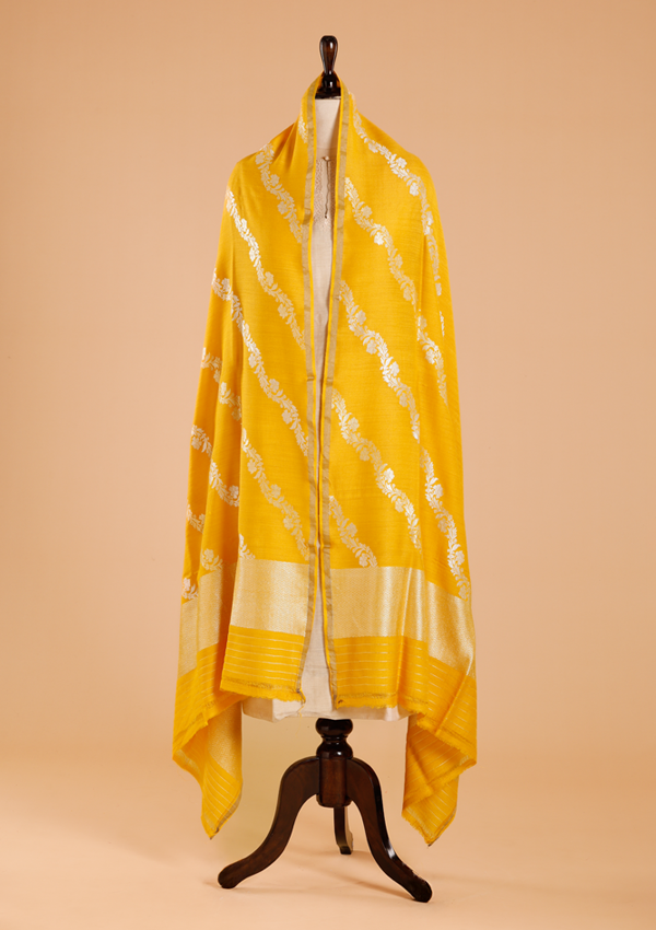 Yellow Lehariya Dupatta in Georgette Tussar