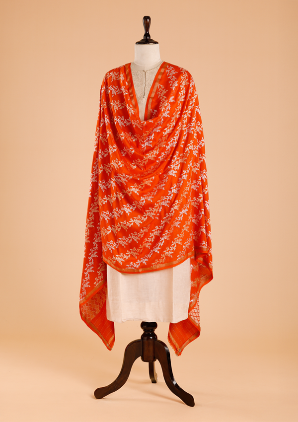 Orange Lehariya Dupatta in Georgette Tussar
