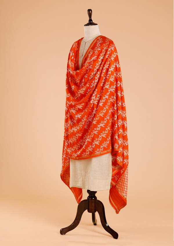 Orange Lehariya Dupatta in Georgette Tussar