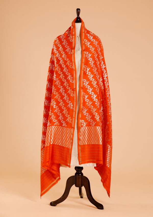Orange Lehariya Dupatta in Georgette Tussar