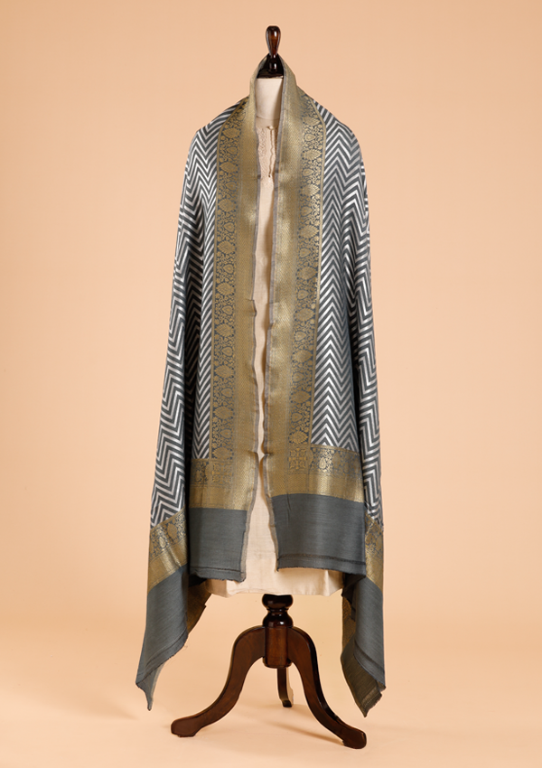 Grey Lehariya Dupatta in Georgette Tussar