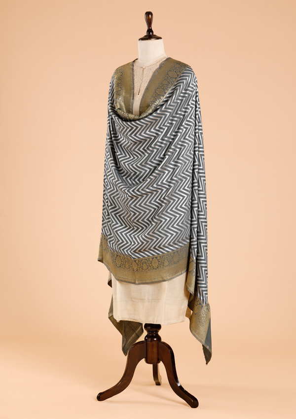 Grey Lehariya Dupatta in Georgette Tussar