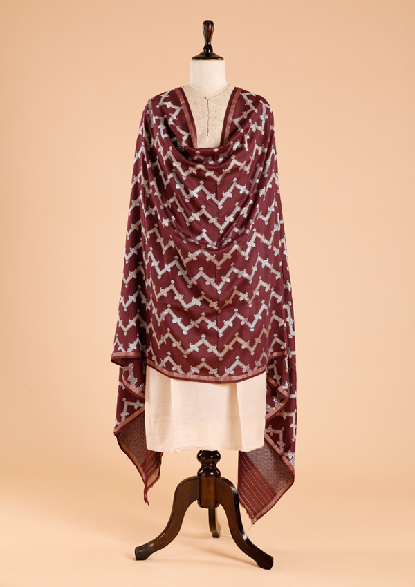 Wine Lehariya Dupatta in Georgette Tussar