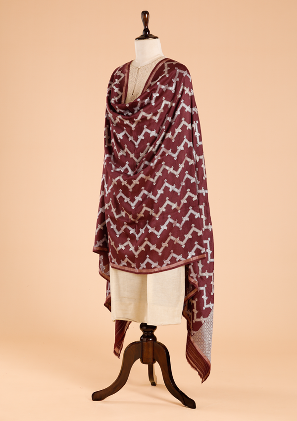 Wine Lehariya Dupatta in Georgette Tussar
