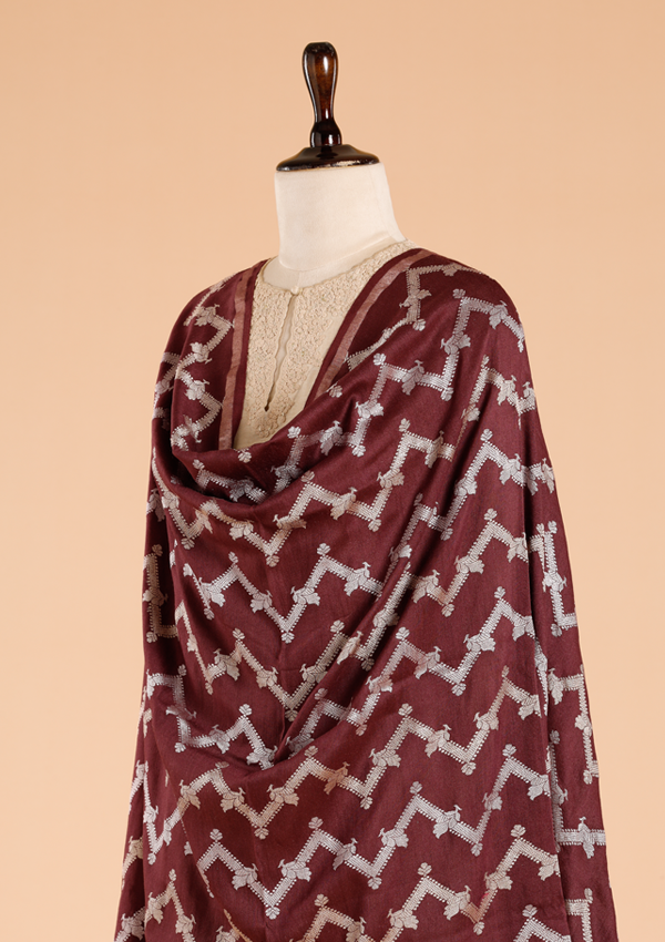 Wine Lehariya Dupatta in Georgette Tussar