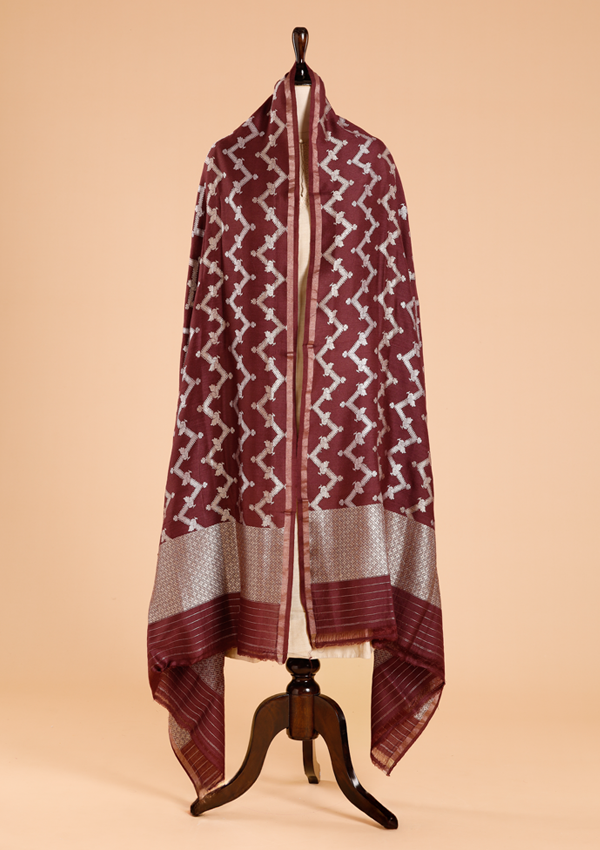 Wine Lehariya Dupatta in Georgette Tussar