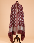 Wine Lehariya Dupatta in Georgette Tussar