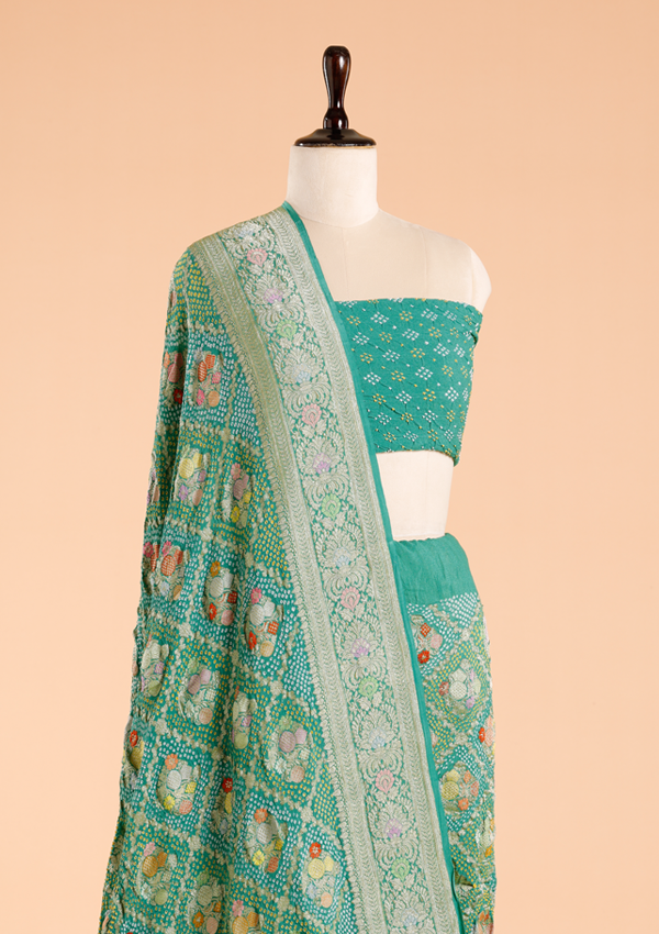 Sea Green Jaal Bandhani Saree in Georgette
