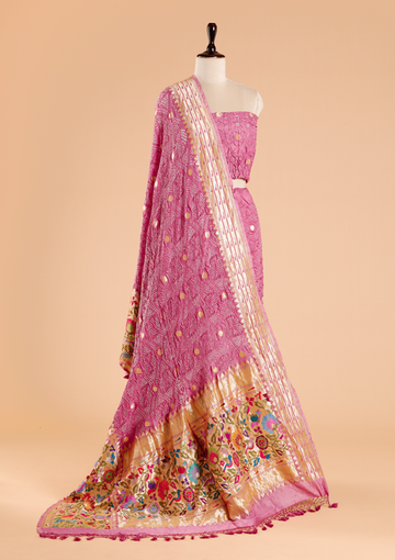 Lavender Butti Bandhani Saree in Georgette