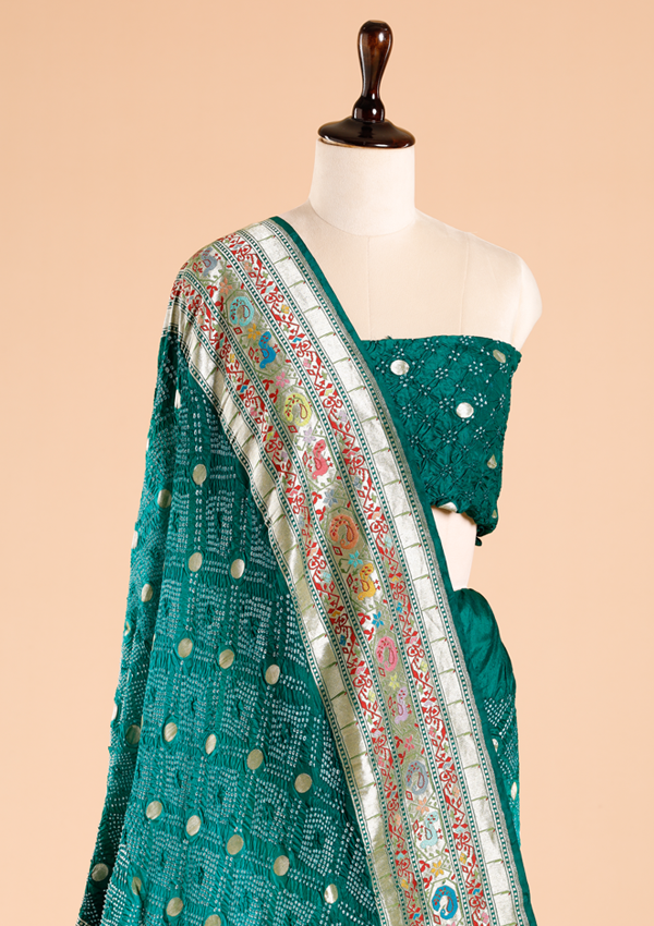 Green Butti Bandhani Saree in Georgette