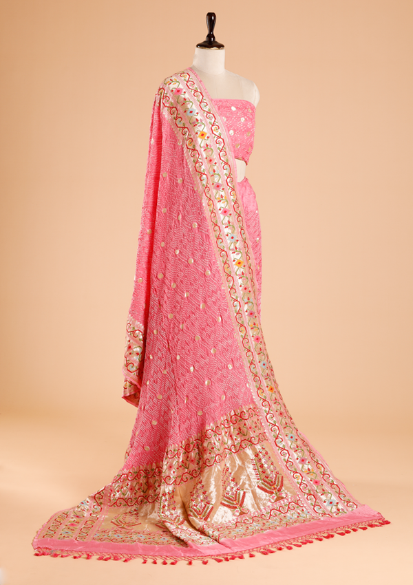 Light Pink Butti Bandhani Saree in Georgette
