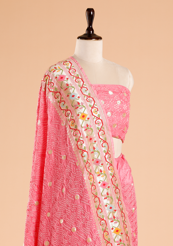 Light Pink Butti Bandhani Saree in Georgette