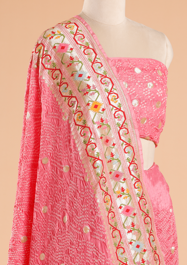 Light Pink Butti Bandhani Saree in Georgette