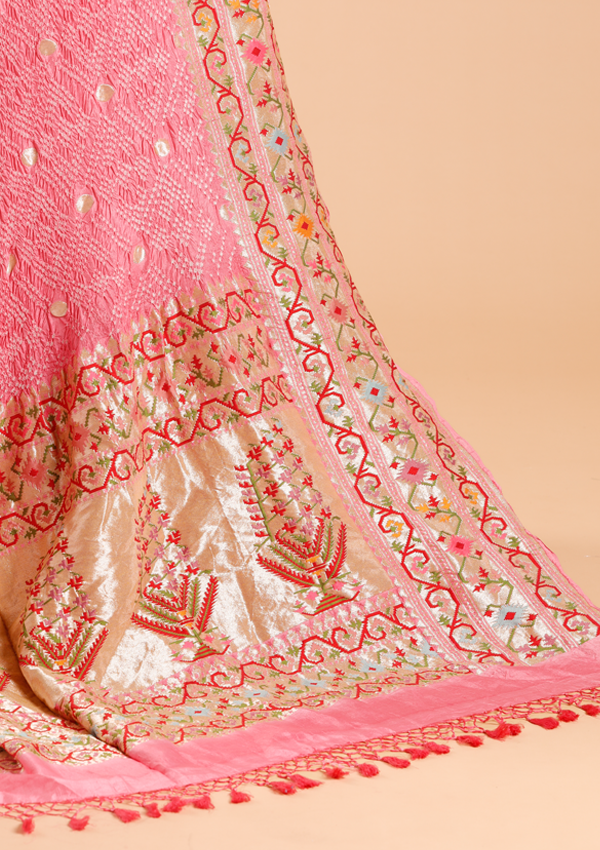 Light Pink Butti Bandhani Saree in Georgette
