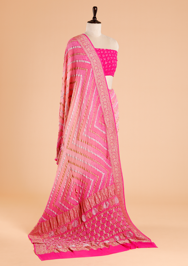 Rani Pink Lehariya Bandhani Saree in Georgette
