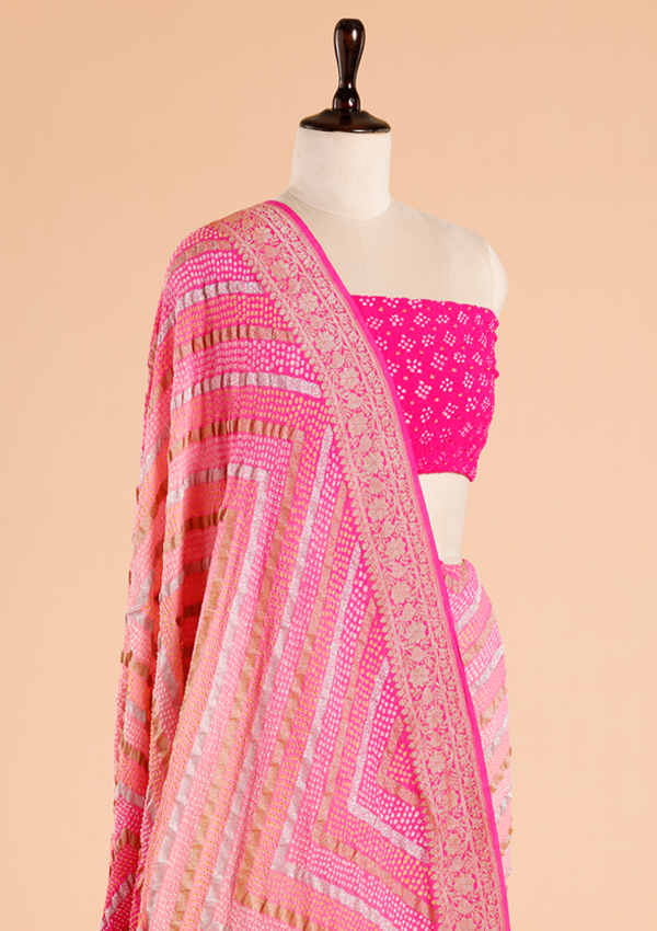 Rani Pink Lehariya Bandhani Saree in Georgette