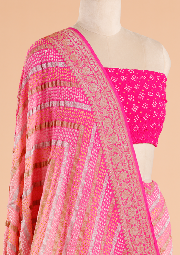 Rani Pink Lehariya Bandhani Saree in Georgette