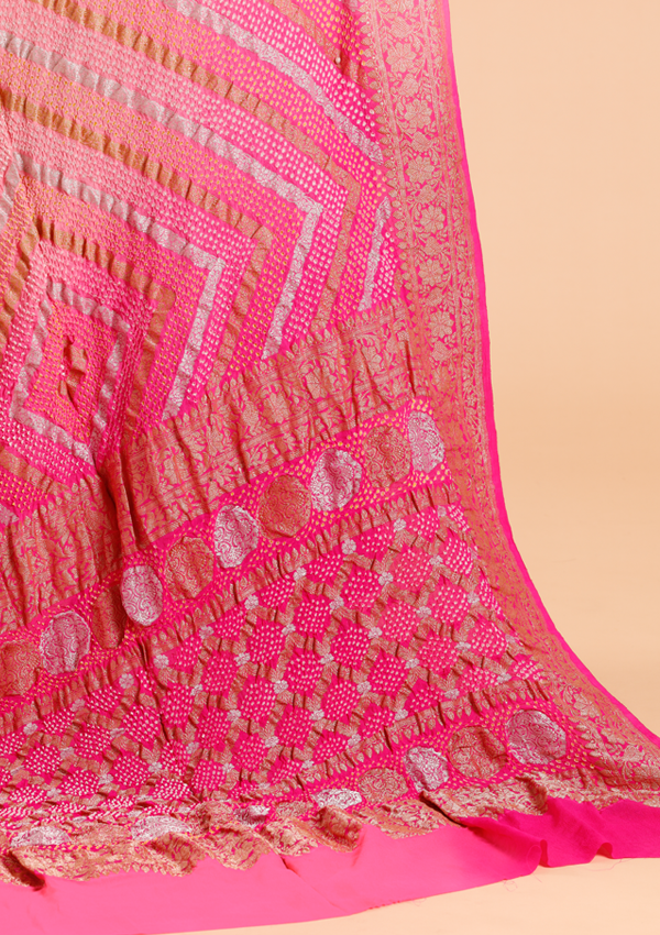 Rani Pink Lehariya Bandhani Saree in Georgette