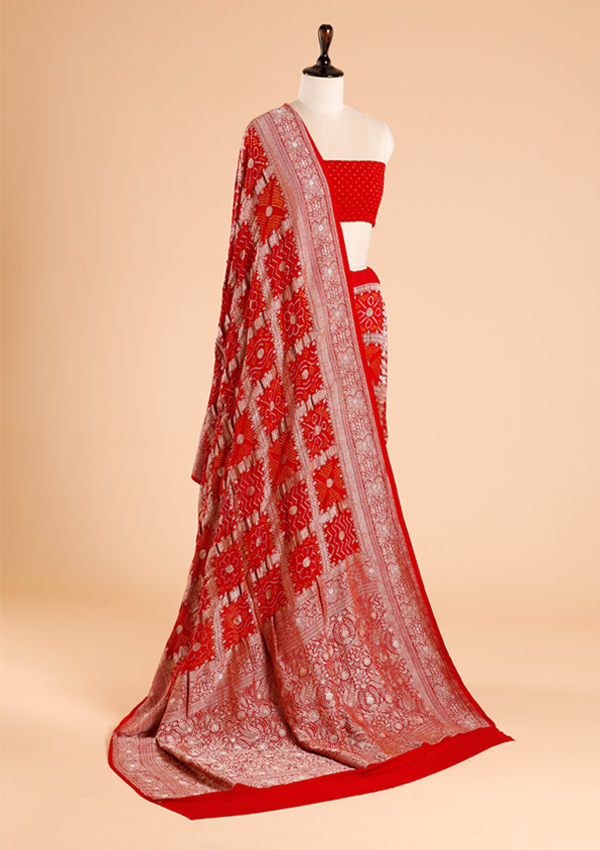 Red Gharchola Bandhani Saree in Georgette