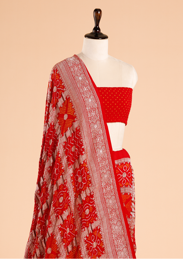 Red Gharchola Bandhani Saree in Georgette