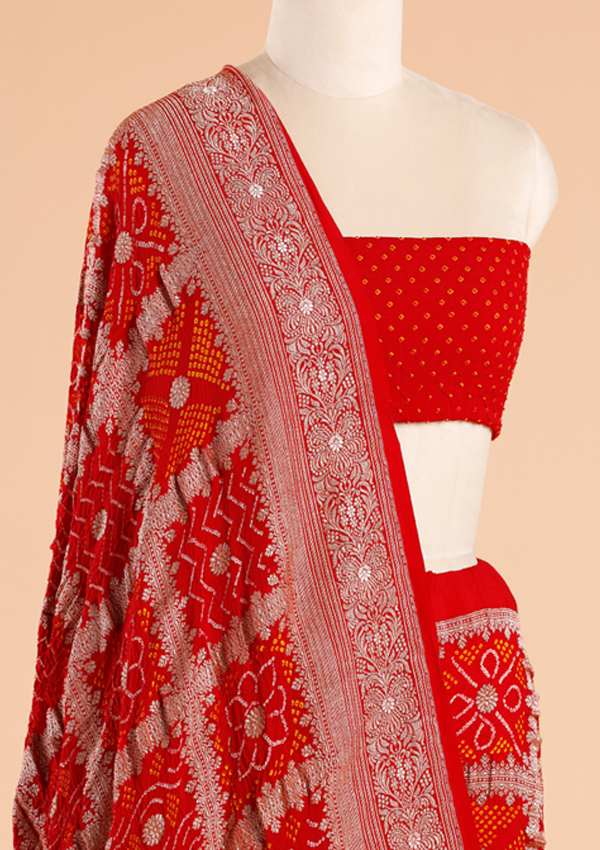 Red Gharchola Bandhani Saree in Georgette
