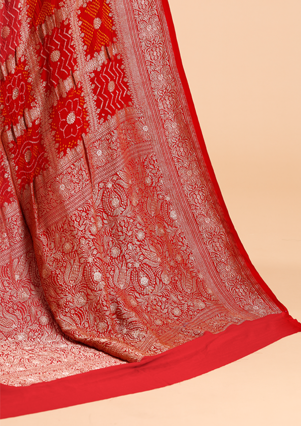 Red Gharchola Bandhani Saree in Georgette