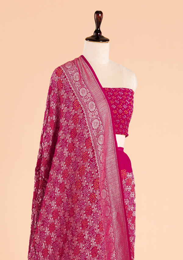 Magenta Pink Jaal Bandhani Saree in Georgette
