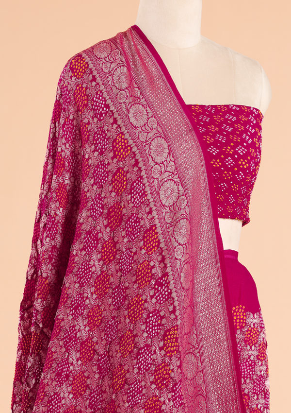 Magenta Pink Jaal Bandhani Saree in Georgette