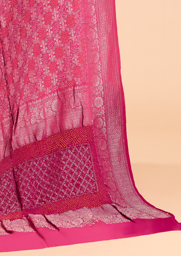 Magenta Pink Jaal Bandhani Saree in Georgette