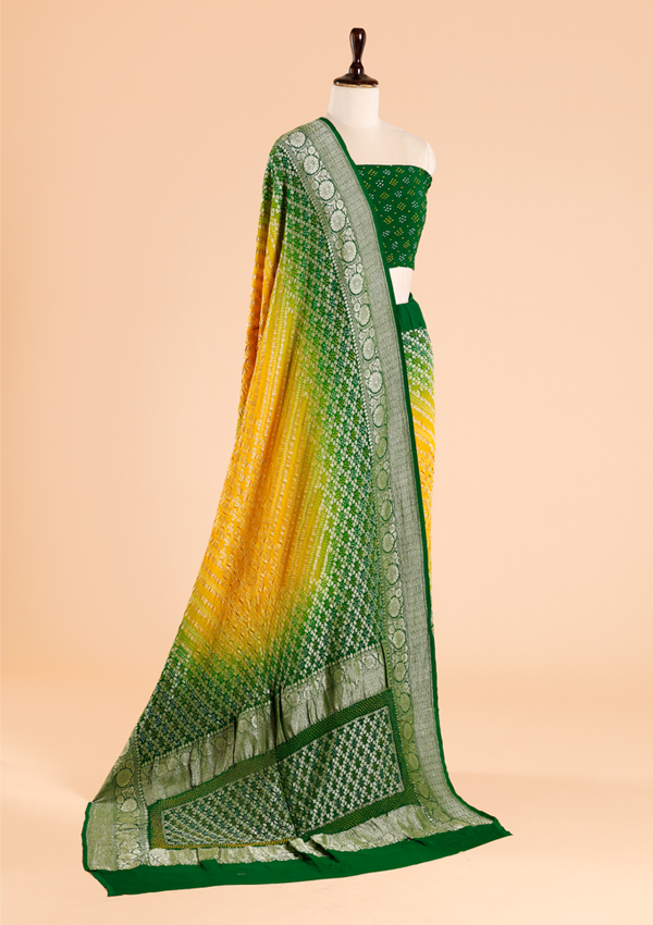 Yellow Jaal Bandhani Saree in Georgette