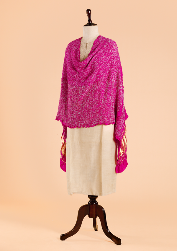 Rani Pink Plain Bandhani Dupatta in Silk