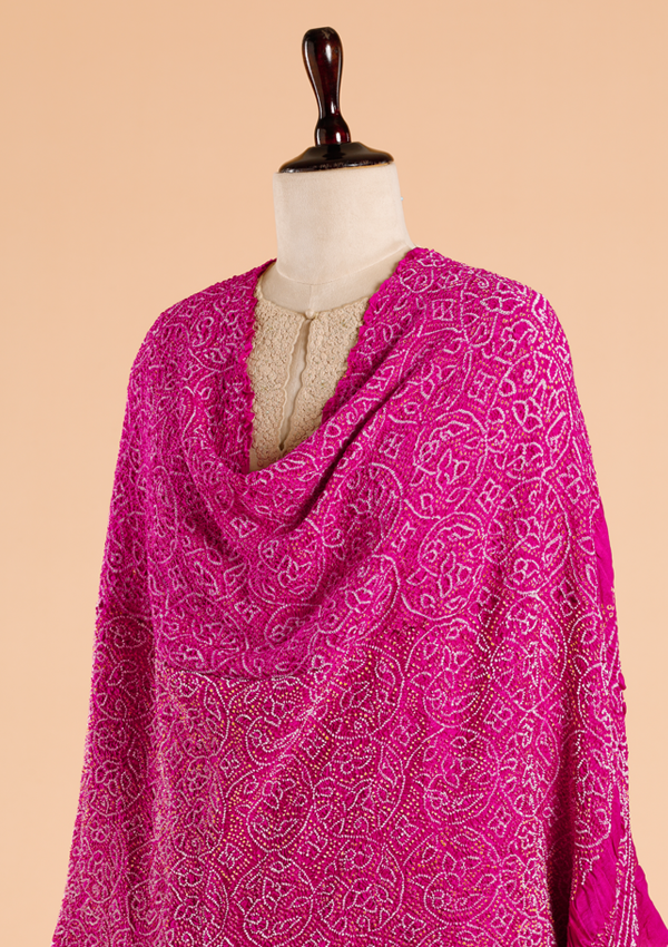 Rani Pink Plain Bandhani Dupatta in Silk