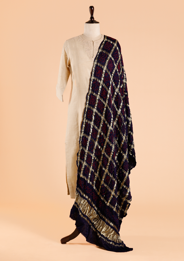 Navy Blue Gharchola Bandhani Dupatta in Silk