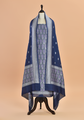 Navy Blue Brocade Dress in silk